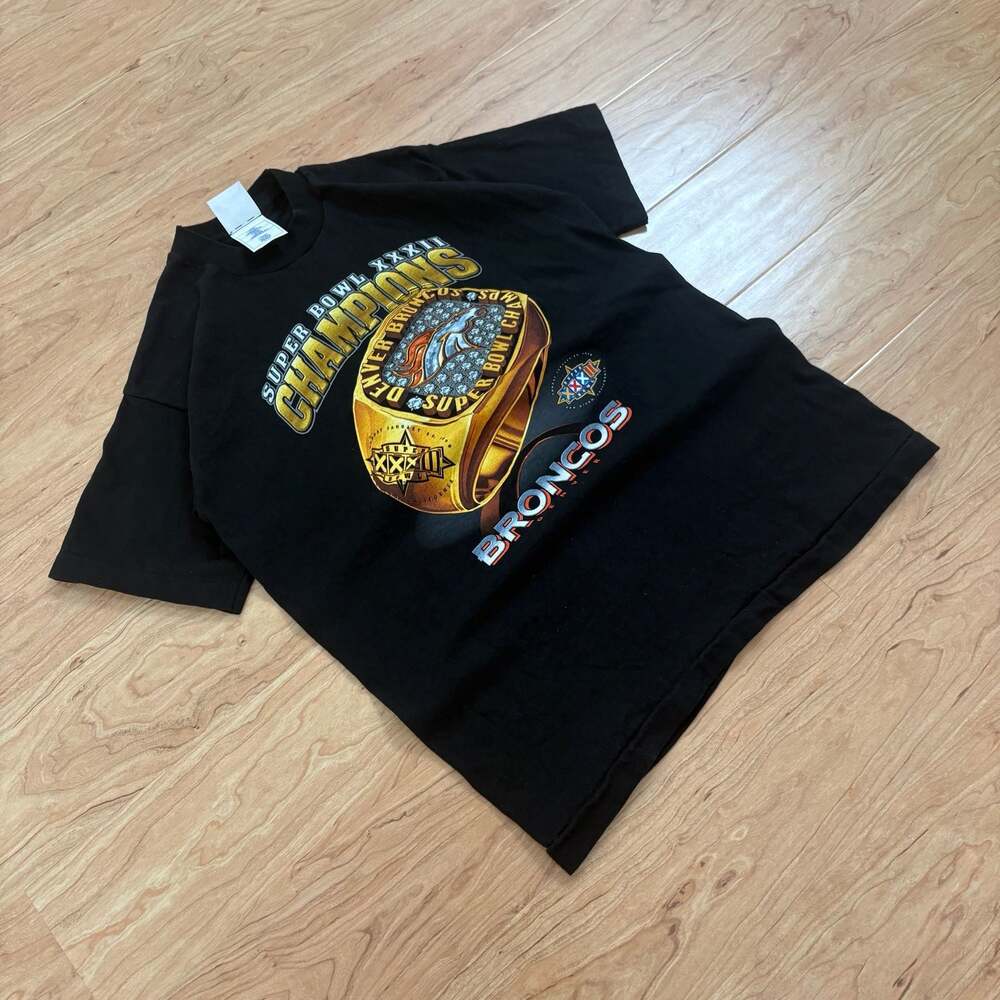 Vintage Pro Player Denver Broncos Super Bowl XXXII Champions Ring T-Shirt Black